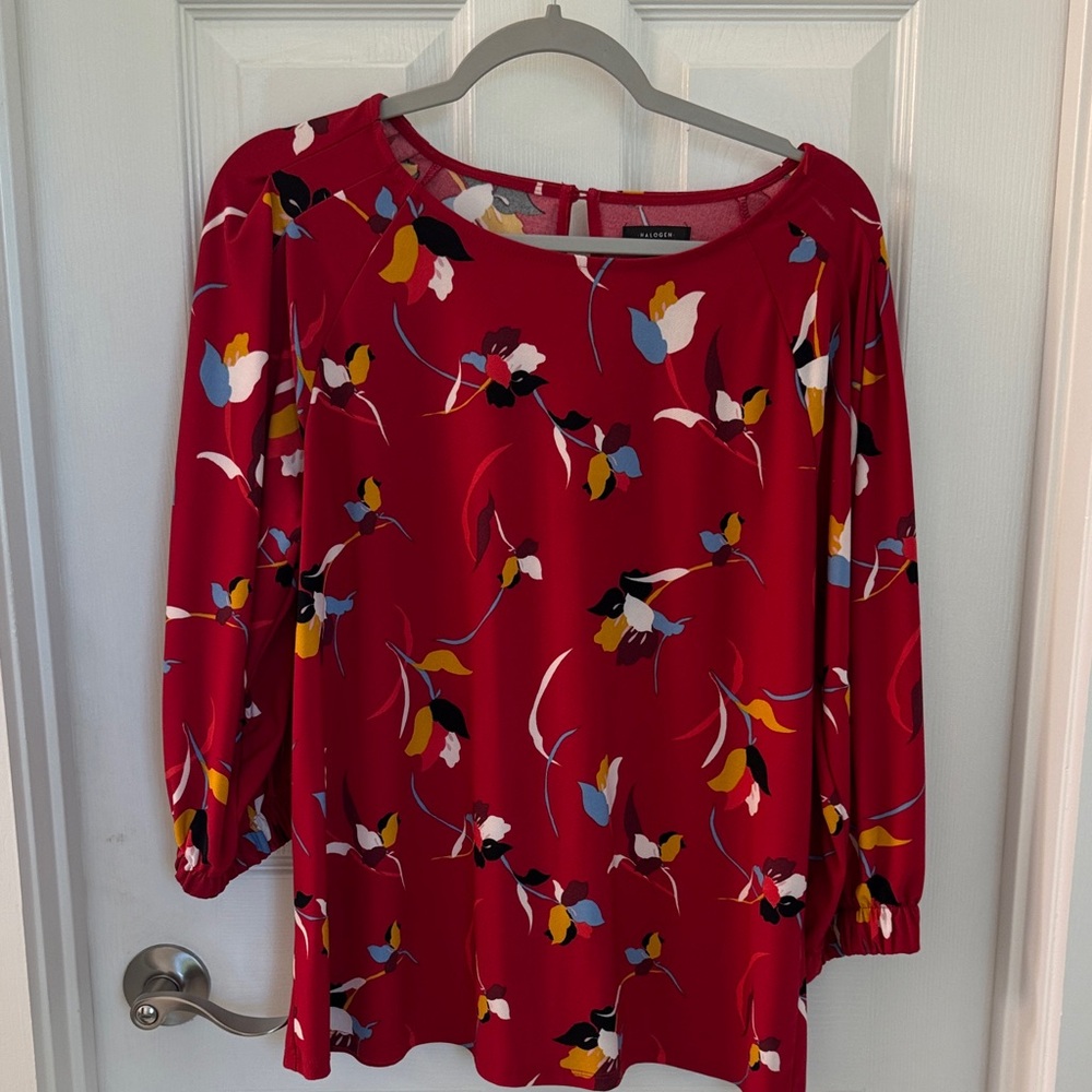 Halogen Red Multicolor Floral Blouse